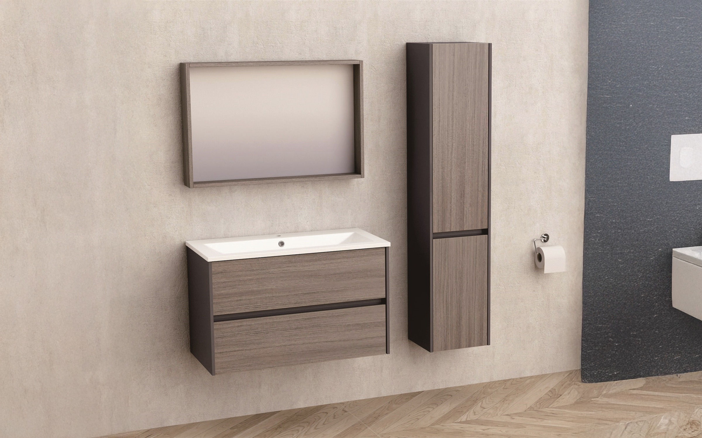 Oglinda pentru baie cu raft si iluminare LED ICMC6012-90 Oglinda pentru baie cu raft si iluminare LED, maro inchis  2